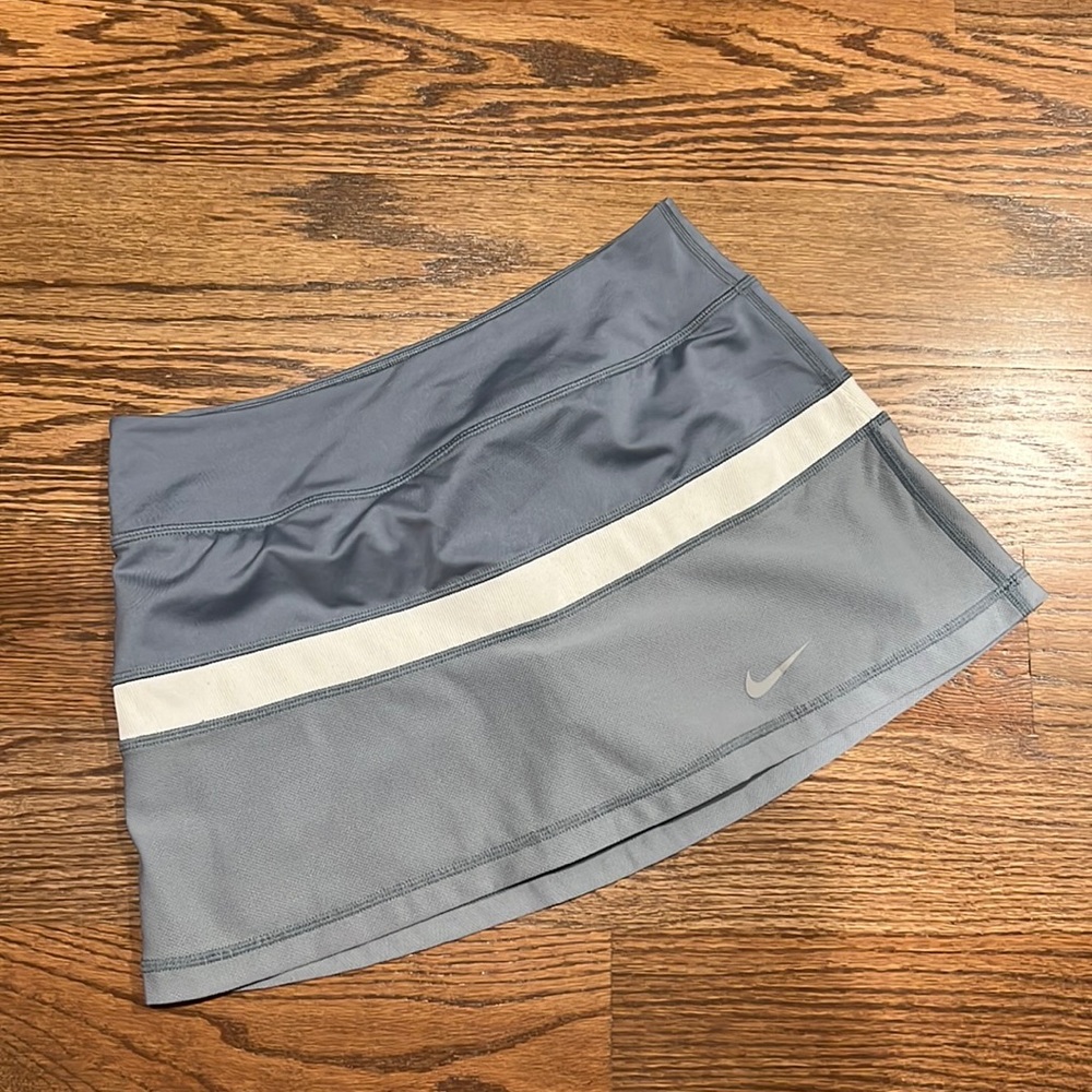 Nike dri fit skort, size small, gray w/white stripe, great condition